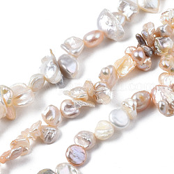 Natural Keshi Pearl Beads Strands, Cultured Freshwater Pearl, Chip, Seashell Color, 4~11x4~11x1~7mm, Hole: 0.5mm, about 76~80pcs/strand, 15.35 inch(39cm)