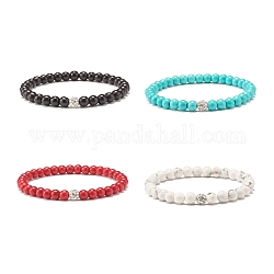 Bracelet extensible en perles rondes synthétiques turquoise (teintes), bijoux en pierre avec des perles de strass en cristal pour les femmes, couleur mixte, diamètre intérieur: 2-3/8 pouce (5.9 cm)