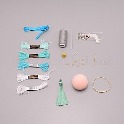 Kits de fabricación de agujas perforadoras juqiu de mano diy, incluyendo bolas de espuma, agujas, hilo de algodón, campanas, borlas y anillos de hierro, verde mar medio, 45mm