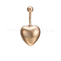 Piercing Jewelry Real Gold Plated Brass Heart Navel Ring Belly Rings, Golden, 30x14mm, Bar Length: 7/16