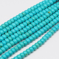 Kunsttürkisfarbenen Perlen Stränge, gefärbt, Rondell, Zyan, 6x4 mm, Bohrung: 1 mm, ca. 88~90 Stk. / Strang, 15 Zoll
