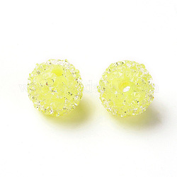 Perles en résine, avec strass cristal, style de nourriture de bonbons imitation, ronde, champagne jaune, 10mm, Trou: 1.5mm
