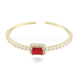 Bracciale rigido con polsino aperto rettangolare in zirconi cubici, gioielli in vero ottone placcato oro 18k per le donne, rosso, diametro interno: 1-3/4x2-1/4 pollice (4.6x5.6 cm)