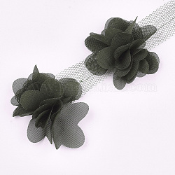 Nastro di fiori di organza, accessori costume, per la decorazione del matrimonio e la realizzazione di orecchini, verde oliva scuro, 50~60mm, circa 10 iarda / balla