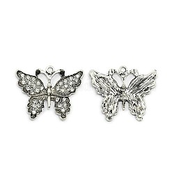 Butterfly Antique Silver Tone Alloy Rhinestone Pendants, Crystal, 27x33x3mm, Hole: 1mm