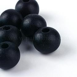 Природных шарики древесины, без свинца, круглые, окрашенные, матовый стиль, чёрные, 12x10.5~11 мм, отверстие : 3~3.5 мм, Около 900 шт / 500 г