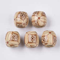 Printed Natural Wood Large Hole Beads, Barrel, Lead Free, Bisque, 16x14.5~16.5mm, Hole: 7.5mm