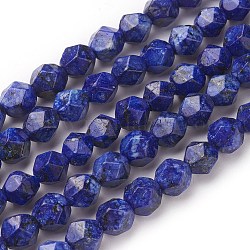 Fili di perle di diaspro / kiwi di sesamo naturale, perline rotonde con taglio a stella, tinto, sfaccettato, blu, 7~8mm, Foro: 1 mm, circa 47~48pcs/filo, 14.5 pollice ~ 15 pollici (37~38 cm)