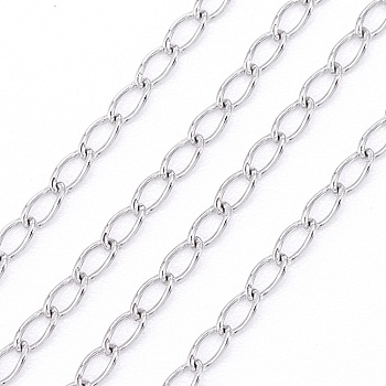 304 Stainless Steel Curb Chains/Twisted Chains, Soldered, with Card Paper, Stainless Steel Color, Links: 3x1.2x0.3mm, about 32.8 Feet(10m)/card