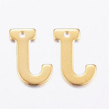 304 Stainless Steel Charms, Letter, Initial Charms, Letter.J, 11x6~12x0.8mm, Hole: 1mm