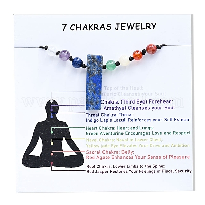 Bracelets de cheville à breloques réglables sur le thème des chakras en lapis-lazuli naturel&nbsp;PW-WG72D40-01-1