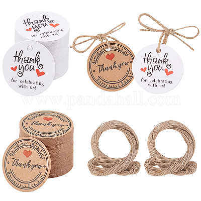 Thank You Gift Tags,100PCS Kraft Paper Tags with 100 Feet Jute Twine,Small  Gift Wrap Tags for DIY Crafts,Wedding,Christmas,Thanksgiving (Brown)