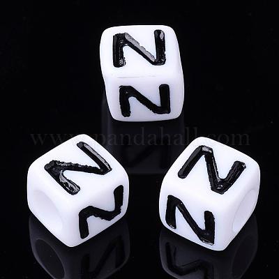 Plastic White Alphabet Beads, Mixed, (Horizontal) 7mm Cube, 500 beads