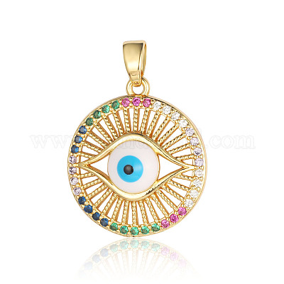 14K Gold Micro Pave Diamond Evil Eye Necklace Charm