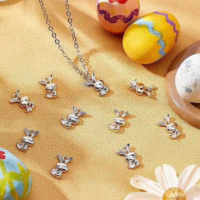 Beebeecraft 10pcs/box 2 Colors Easter Bunny Charms 18K Gold & Platinum Plated Brass Rabbit with Cubic Zirconia Pandent Chinese New