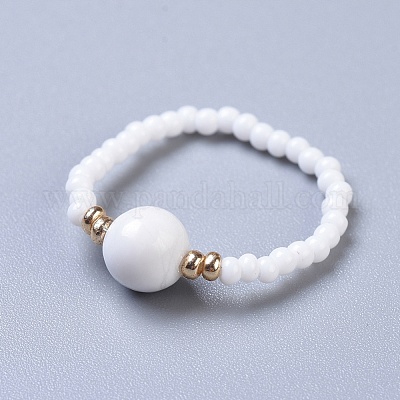 Stretchringe aus natürlichem Howlith&nbsp;RJEW-JR00255-10-1