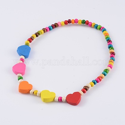 Lovely Heart Wood Beaded Kids Necklaces NJEW-JN01347-05-1