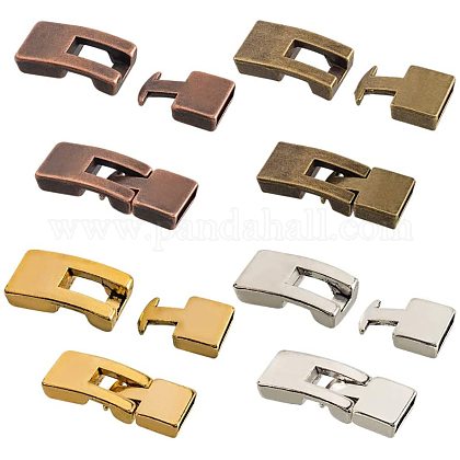 PandaHall 32 Sets 10mm Leather Cord End Clasp 4 Colors Tibetan End Lock Rectangle Jewlery Clasps for Bracelet Necklaces Jewelry Making PALLOY-PH0005-85-1