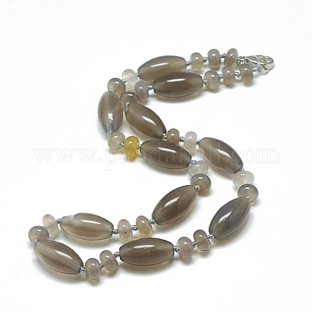 Natürliche graue Achat Perlenketten NJEW-S388-21-1