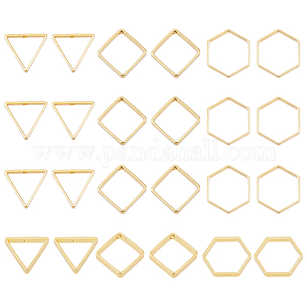 SUPERFINDINGS 24Pcs 3 Styles Hexagon Rhombus Triangle Earring Beading Ring Brass Linking Ring Mixed Shape Open Back Bezel Charms for Jewelry Making Craft Supplies KK-FH0005-06-1