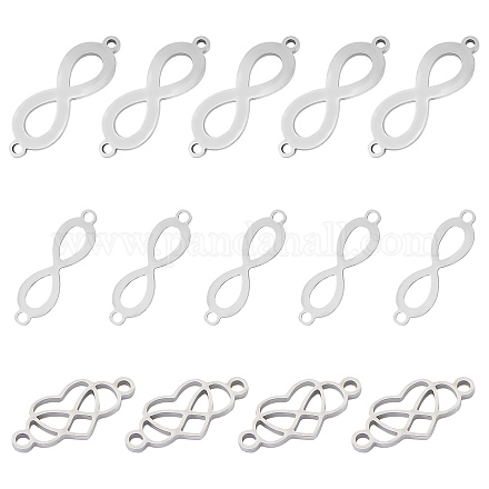 UNICRAFTALE about 18pcs 3 Styles Infinity Link Charm Stainless Steel Linking Pendants Frames Connectors Jewelry Links for Jewelry Making Stainless Steel Color STAS-UN0005-17-1