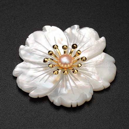 Цветок белой оболочки кабошоны SSHEL-M005-06F-1