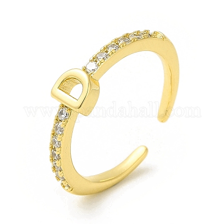 Clear Cubic Zirconia Initial Letter Open Cuff Ring RJEW-H120-09G-D-1