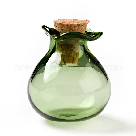 福袋型 ガラス製 コルクボトル オーナメント  ガラスの空のウィッシングボトル  ペンダントデコレーション用のDIYバイアル  濃い緑  2.5cm AJEW-A039-02G-1