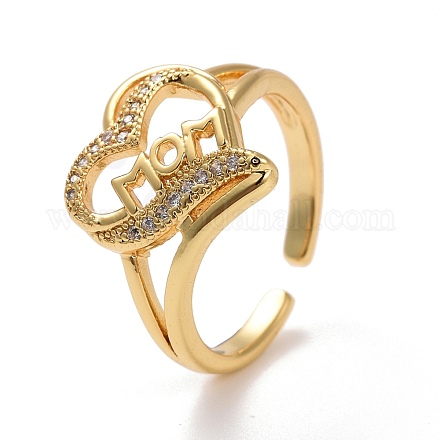 Mother's Day Theme Brass Micro Pave Cubic Zirconia Rings KK-K258-37G-RS-1