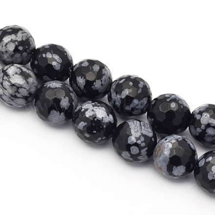 Faceted Round Natural Snowflake Obsidian Beads Strands G-E302-092-6mm-1