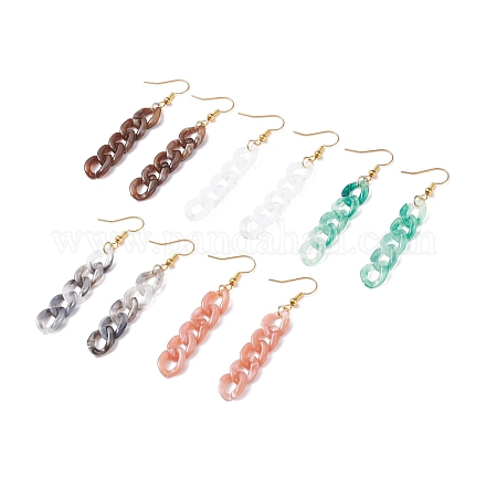 Chunky Acrylic Curb Chain Long Tassel Dangle Earrings EJEW-JE04770-1