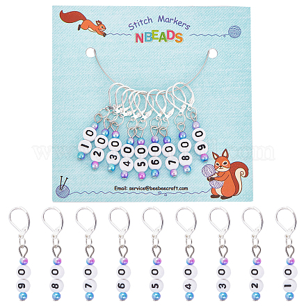 Nbeads 9 pcs 9 style acrylique perlé numéro crochet charme HJEW-NB0001-43-1