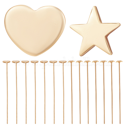 Beebeecraft 40 piezas 2 estilos corazón de latón y alfileres de cabeza de estrella KK-BBC0009-53-1