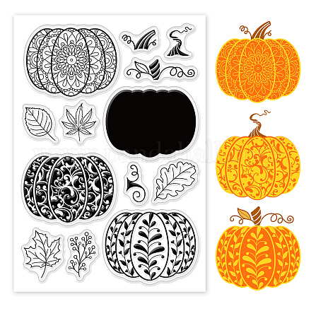 PH Pandahall Halloween Pumpkin Clear Silicone Stamps Pumpkin Leaf Autumn Transparent Stamps Plastic Postage Stamp Seal for Scrapbooking Card Photo Album Thanksgiving Halloween Decoration DIY-WH0167-56-840-1