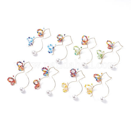 Boucles d'oreilles manchette papillon en perles de verre avec perle acrylique EJEW-JE04828-1