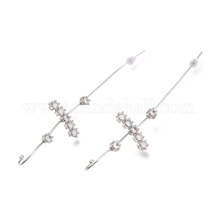 Brass Micro Pave Clear Cubic Zirconia Ear Wrap Crawler Hook Earrings EJEW-O097-03P-1