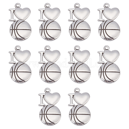 UNICRAFTALE 10Pcs 304 Stainless Steel Pendants I Love with Basketball Pendant Charms Hole 2mm Sports Style Pendant Metal Charms for Braclet Necklace Jewelry Making Stainless Steel Color STAS-UN0039-49-1