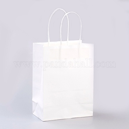 純色クラフト紙袋  ギフトバッグ  ショッピングバッグ  紙ひもハンドル付き  長方形  ホワイト  15x11x6cm AJEW-G020-A-03-1
