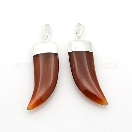 Tusk/Scabbard Natural Carnelian Pendants with Platinum Plated Brass Findings G-P053-20C-1