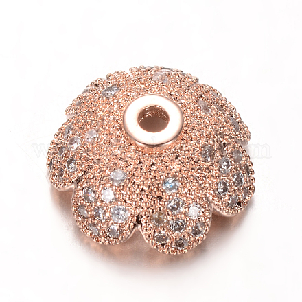 Bouchons de perles de zircone cubique en laiton micro-pavé écologique à fleurs multi-pétales ZIRC-M098-02RG-FF-1