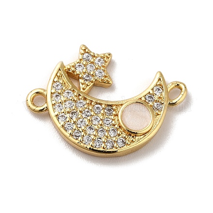 Eco-Friendly Rack Plating Brass Micro Pave Clear Cubic Zirconia Connector Charms KK-F853-28G-1
