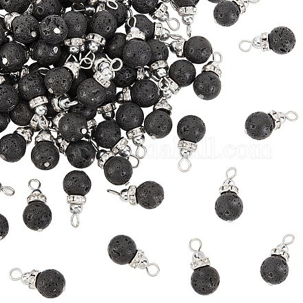 OLYCRAFT 80 Pcs 8.5~9mm Natural Lava Beads Pendants Round Volcanic Lava Gemstone Charms Undyed Black Chakra Beads Findings with Crystal Rhinestones for Bracelets Necklace DIY Jewelry Making G-OC0003-33-1