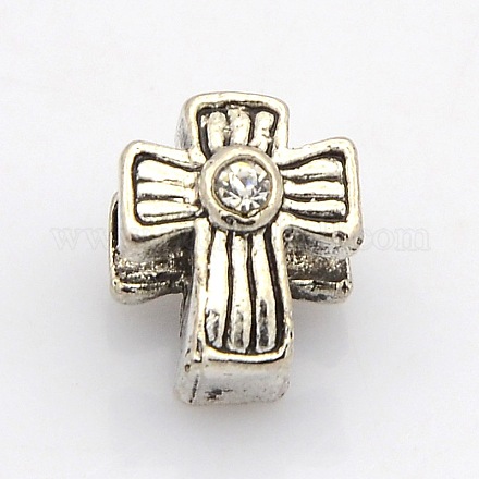 Cross Antique Silver Tone Alloy Rhinestone Beads ALRI-N025-09C-1