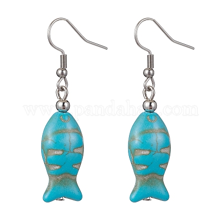 Fisch-Ohrringe aus synthetischem Türkis EJEW-JE05532-1