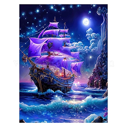 Kit di pittura diamante fai da te per barca a vela notturna fantasia PW-WG15544-04-1