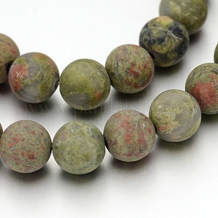 Frosted Round Natural Unakite Bead Strands G-J338-08-8mm-1