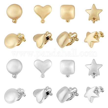 CHGCRAFT 16Pcs 8 Style Alloy Clip-on Earring Findings FIND-CA0008-23-1