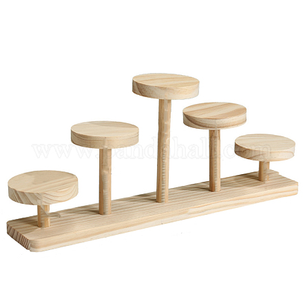 Rundes Holztablett mit 5 Steckplatz für die Präsentation von Minifiguren PAAG-PW0017-05E-1
