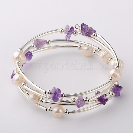 Bracelets enroulés avec puces de pierre gemme X-BJEW-JB01518-04-1