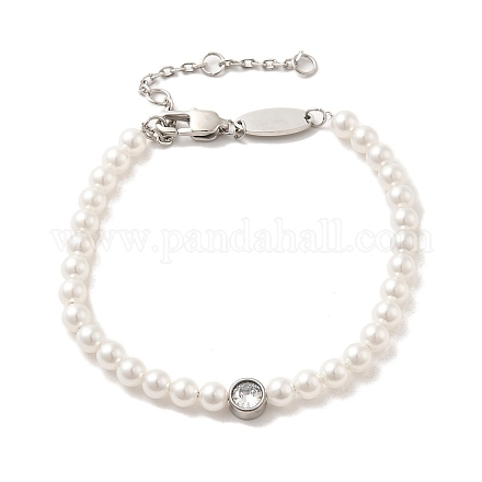 Bracelet en perles d'imitation abs et strass avec 304 fermoirs en acier inoxydable BJEW-K237-02P-1